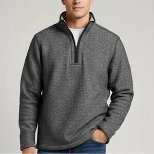 Orvis Mens 1/4 Zip Jumper Grey Waffle Knit Sherpa Fleece Lined MEDIUM
